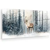 MuchoWow Glasschilderij 80x40 cm - Schilderij acrylglas - Rendier - Sneeuw - Woud - Wit - Foto op glas - Muurdecoratie woonkamer - Wanddecoratie slaapkamer - Schilderijen