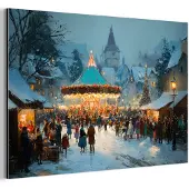 MuchoWow Aluminium schilderij 30x20 cm - Wanddecoratie metaal - Winterkermis - Dorp - Kleurrijk - Metalen muurdecoratie woonkamer - Decoratie industrieel - Foto op dibond - Industriële accessoires slaapkamer