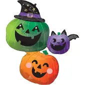 Amscan Folieballon Halloween 3 pompoenen groen/paars/oranje - hoogte 83cm