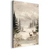 MuchoWow Aluminium schilderij 120x160 cm - Wanddecoratie metaal - Bos - Herten - Winter - Sneeuw - Metalen muurdecoratie woonkamer - Decoratie industrieel - Foto op dibond - Industriële accessoires slaapkamer