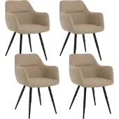 Lina Nova Eetkamerstoelen - Beige - Set van 4 - Stof