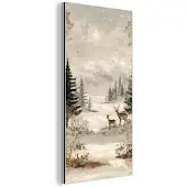 MuchoWow Aluminium schilderij 80x160 cm - Wanddecoratie metaal - Bos - Herten - Winter - Sneeuw - Metalen muurdecoratie woonkamer - Decoratie industrieel - Foto op dibond - Industriële accessoires slaapkamer
