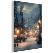 MuchoWow Aluminium schilderij 120x160 cm - Wanddecoratie metaal - Winterdorp - Sneeuw - Donker - Metalen muurdecoratie woonkamer - Decoratie industrieel - Foto op dibond - Industriële accessoires slaapkamer