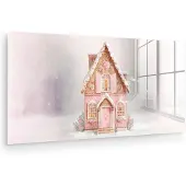 MuchoWow Glasschilderij 80x40 cm - Schilderij acrylglas - Huisje - Suiker - Pastel - Foto op glas - Muurdecoratie woonkamer - Wanddecoratie slaapkamer - Schilderijen
