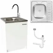 Stamar - Keukenkast 60cm met Wastafel + Wastafelkraan - Keuken meubel - Wit