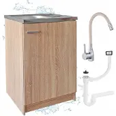 Stamar - Keukenkast 60x50 cm - Onderkast met Spoelbak met één compartiment + kraan + sifon - Eik Sonoma