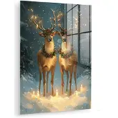 MuchoWow Glasschilderij 120x160 cm - Schilderij acrylglas - Dennensprookje - Rendier - Nacht - Foto op glas - Muurdecoratie woonkamer - Wanddecoratie slaapkamer - Schilderijen