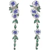 Charme Bijoux Oorbellen- Blauw- Bloemen- lang- steker-