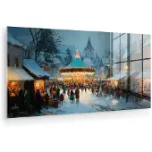 MuchoWow Glasschilderij 80x40 cm - Schilderij acrylglas - Winterkermis - Dorp - Kleurrijk - Foto op glas - Muurdecoratie woonkamer - Wanddecoratie slaapkamer - Schilderijen