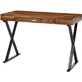 Wohnling Bureau, 120x55x78 cm, Sheesham massief hout / metaal, zwart. Bureau voor kantoor met lade, geschikt voor thuiswerken, laptop, computer en met opbergruimte