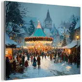 MuchoWow Aluminium schilderij 160x120 cm - Wanddecoratie metaal - Winterkermis - Dorp - Kleurrijk - Metalen muurdecoratie woonkamer - Decoratie industrieel - Foto op dibond - Industriële accessoires slaapkamer
