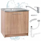 Stamar - Keukenkast 80cm + Kraan - Afvoer - Eik Sonoma