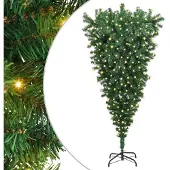 vidaXL Ondersteboven Kunstmatige Voorgelichte Kerstboom Groen 180 cm