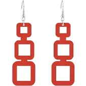 Charme Bijoux Zilveren oorhangers- Hout-Olivia- Rood- 8 cm-