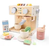 Woet Houten Koffiezetapparaat Speelgoed - Inclusief Kopjes, Melk, Suiker en Theezakjes - Espressomachine voor Kinderen - FSC - Rollenspel Keukenspeelgoed - Vanaf 3 Jaar