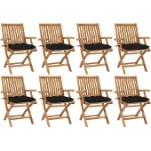 vidaXL Tuinstoelen 8 st inklapbaar met kussens massief teakhout