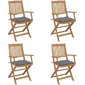 vidaXL Tuinstoelen 4 st inklapbaar met kussens massief acaciahout