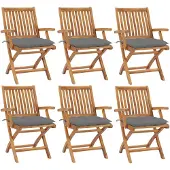 vidaXL Tuinstoelen 6 st inklapbaar met kussens massief teakhout