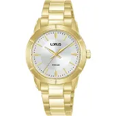 Lorus quartz goud dames horloge met witte wijzerplaat & roestvrij stalen band