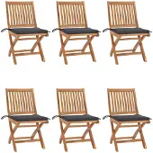 vidaXL Tuinstoelen 6 st inklapbaar met kussens massief teakhout
