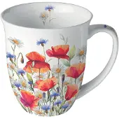 Ambiente -mok-beker-met oor-poppies and cornflowers-bloemen-klaprozen-korenbloemen-porselein