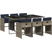 vidaXL 7-delige tuinset met kussens, grijs polyrotan