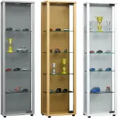 Hioshop Edana Mini vitrinekast 1 glazen deur, glazen vitrinekast met 4 glazen plankenwit.