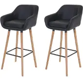 Mendler Set van 2 barkrukken Malmö T381, barkruk/barstoel, kunstleer, zwart