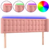 vidaXL Hoofdbord LED 147x16x78/88 cm fluweel roze