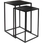 Mica Decorations 2x Bijzettafels/plantenstandaards Goa 35 x 35 x 55 cm - Zwarte metalen plantenhouder/plantentafel - Woonaccessoires
