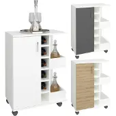 VCM Esilo keukenmodule op wielen 1 deur, 2 planken, 6 wijnplanken wit.