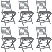 vidaXL Tuinstoelen 6 st inklapbaar met kussens massief acaciahout