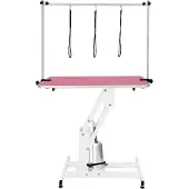 MonsterShop Hydraulische Hondentrimtafel In Hoogte Verstelbaar H Bar Roze Bovenkant