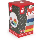 Janod Baby Forest - Houten Stapeltoren Vos - Leer Kleuren Ontdekken Met de Blokken - Geschikt Vanaf 1 Jaar