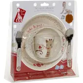 Sophie The Giraffe Maaltijdset - Kinder servies - Kinderbord - Drinkbeker - Kom - Kinder bestek - Vaatwasser bestendig - Vanaf 6 maanden - 5-Delig - Beige/Rood