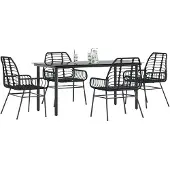vidaXL 5-delige Tuinset poly rattan glas zwart
