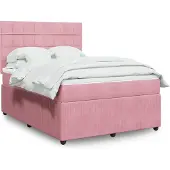 vidaXL Boxspring met matras fluweel roze 160x200 cm