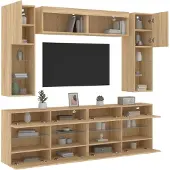 vidaXL 6-delige Tv-wandmeubelset met LED-verlichting sonoma eikenkleur