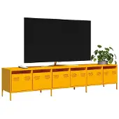vidaXL Tv-meubel 202x39x43,5 cm koudgewalst staal mosterdgeel