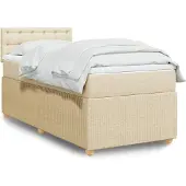 vidaXL Boxspring met matras stof crèmekleurig 100x200 cm