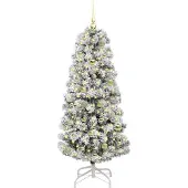 vidaXL Kunstmatige Hinged Kerstboom met 150 LED Groen en Wit 150 cm