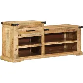 vidaXL Bank met lade met opslag Bruin 110 x 35 x 50 cm Ruw Mango