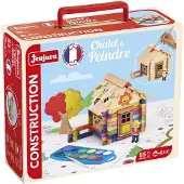 Jeujura 85-Piece Paintable Chalet - - Natural Wooden Construction Set. Accessories and Paint Included. 26x24x9 cm