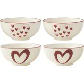 J-Line kom Hart - porselein - wit/rood - large - 2 dozen van 2 stuks