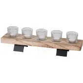 Natural Living kaarshouder 5 theelichtjes hout 465x10