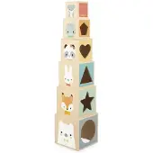 Janod - Pure - Houten stapeltoren met 6 kubussen - Cijfer- en dierenmotieven