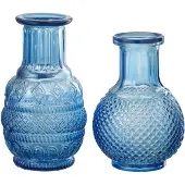 J-Line vaas Kano - glas - blauw - 2 stuks - 14 cm hoog