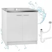 Stamar - Keukenkast 80 x 85 x 49 cm - Onderkast met Spoelbak met één compartiment en sifon - Wit