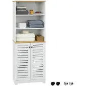 SoBuy Badmeubel, smalle hoge kast met verstelbare planken, grote capaciteit, vochtbestendig, geschikt voor badkamer, keuken en woonkamer, model BZR44-W