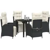 vidaXL Tuin Eettafel Set 5 st Zwart poly rattan